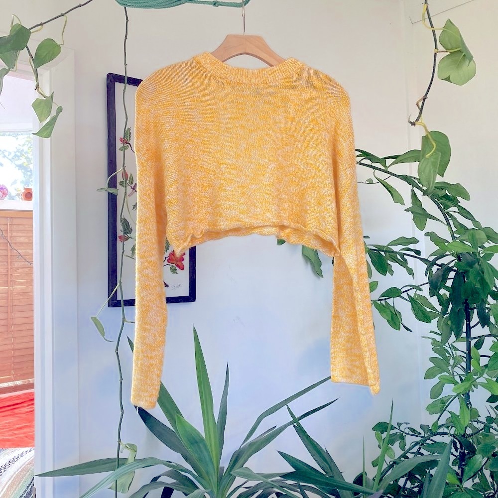 Yellow Cropped Sweater with Bell Sleeves